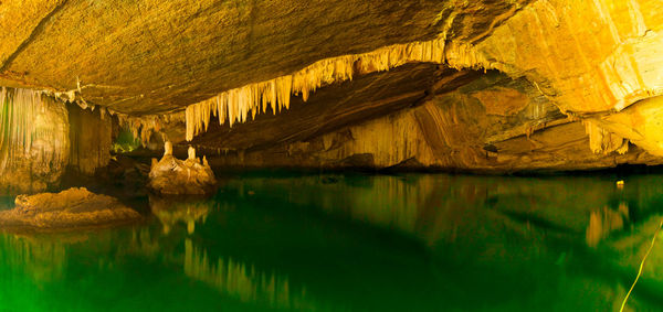 Scenic view of lake in cave