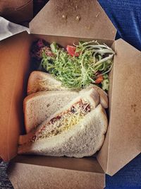 High angle view of meal in box