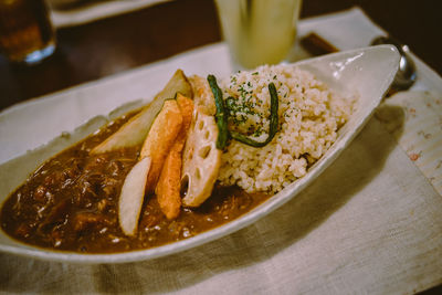 High angle view of meal served in bowl