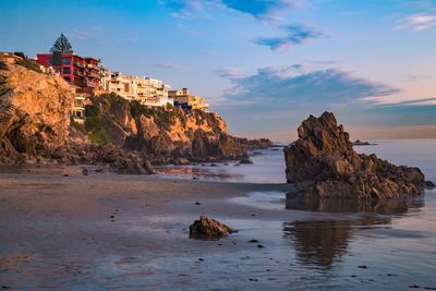 View of beach at sunset