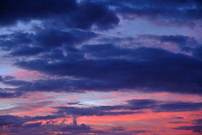 Low angle view of cloudy sky at sunset