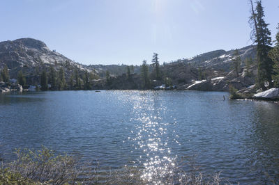 Scenic view of lake against clear sky