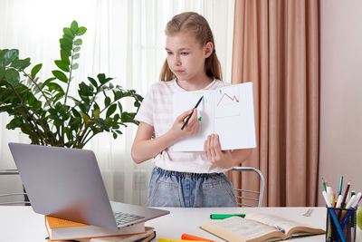 Girl attending online class