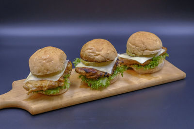 Close-up of burger on cutting board