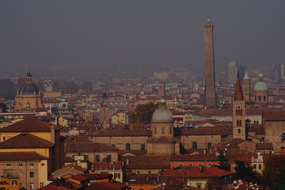 High angle view of buildings in city