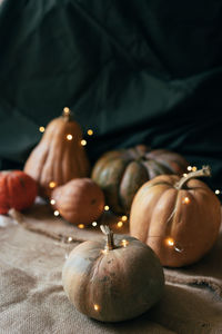 Close-up of pumpkins on table