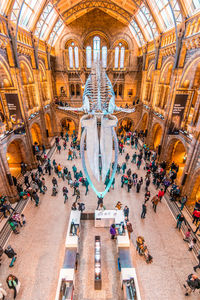 High angle view of people walking in shopping mall