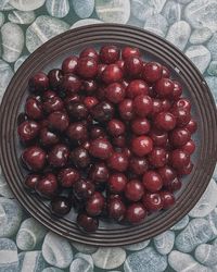 High angle view of strawberries on table