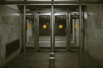 Interior of illuminated subway station