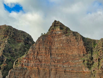 Low angle view of rock formations against sky