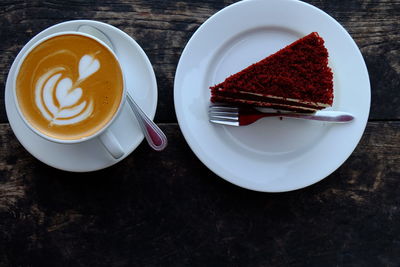 High angle view of coffee on table