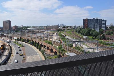 High angle view of city street