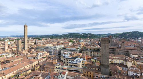 High angle view of buildings in city