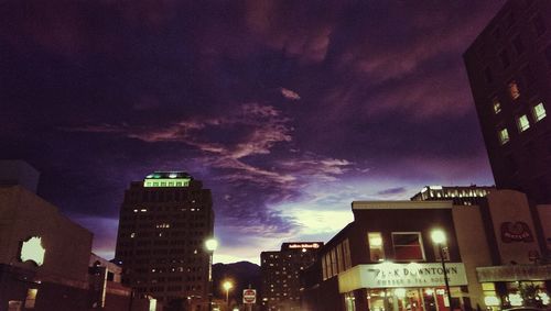 Low angle view of buildings at night