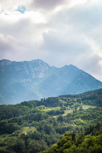 Natural landscape with green mountain peaks in summer