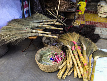 High angle view of wicker basket