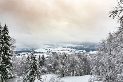 Snow covered landscape against sky