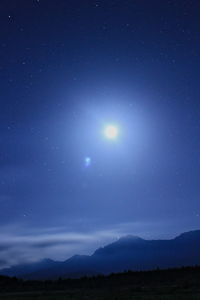 Scenic view of mountains against sky at night