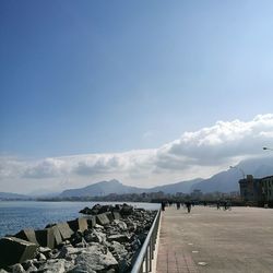 Scenic view of sea against blue sky