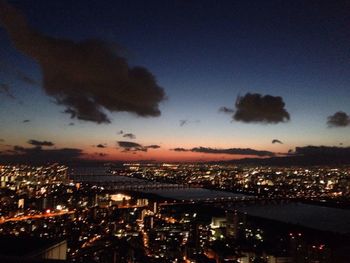 Aerial view of illuminated cityscape