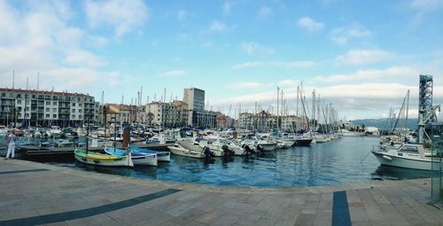 Boats moored in harbor