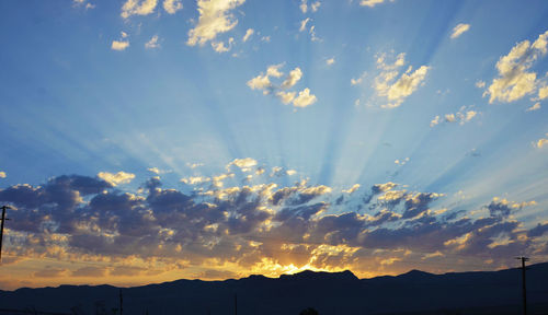 Low angle view of silhouette mountains against sky during sunset