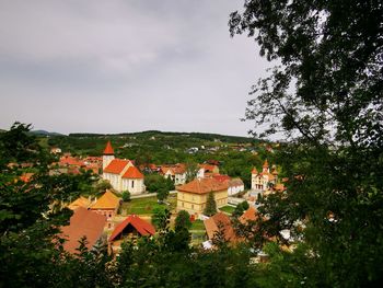 High angle view of townscape against sky