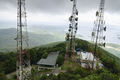 High angle view of built structure on landscape against sky