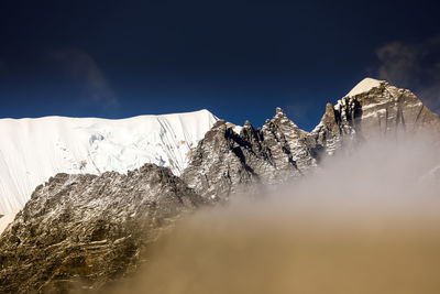 Panoramic view of snowcapped mountains against sky