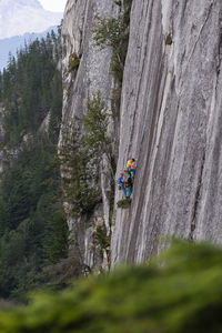 Two men big wall climbing on the chief squamish with haul bag