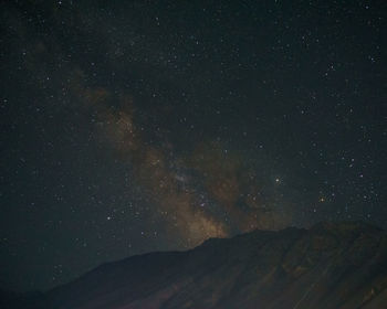 Low angle view of mountain against sky at night