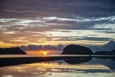 Scenic view of lake against sky during sunset