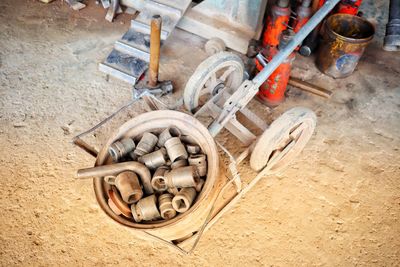 High angle view of old machinery
