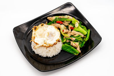 High angle view of food in plate