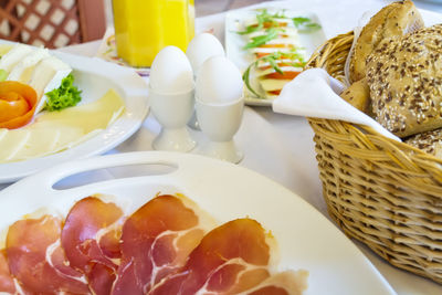 Close-up of food served on table