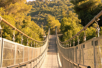 Low angle view of footbridge against trees