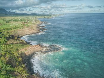 High angle view of sea against sky