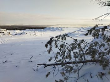 Scenic view of snow covered landscape against sky