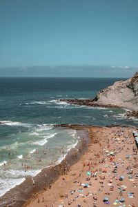 High angle view of beach against clear sky