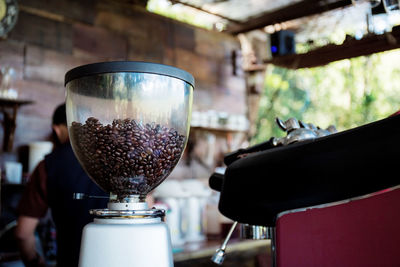 Close-up of coffee served on table at cafe