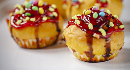 Close-up of cupcakes on table