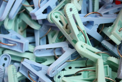 Close-up of heap of clothespins