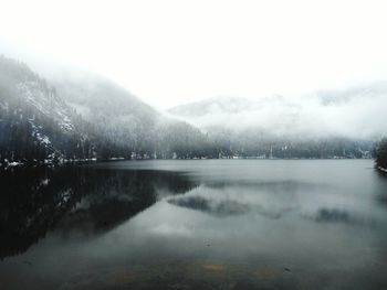 Scenic view of lake against sky during winter