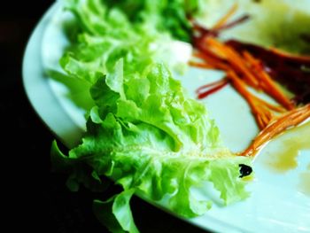 High angle view of chopped vegetables in plate