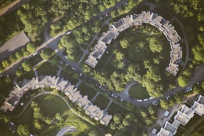 High angle view of buildings in city