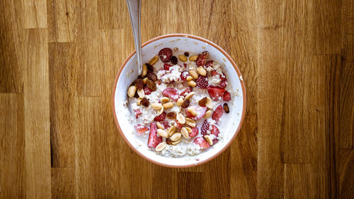 High angle view of breakfast on table