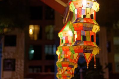 Close-up of illuminated lantern at night