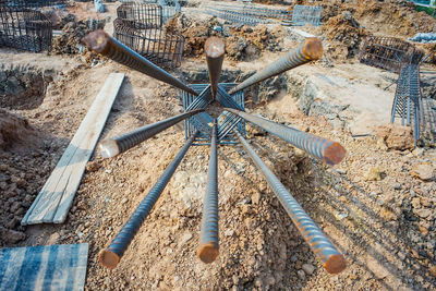 High angle view of construction site on field