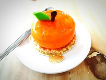 Close-up of dessert in plate on table