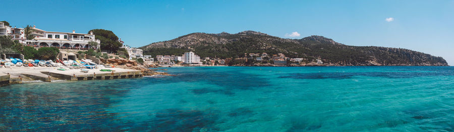 Panoramic view of sea against blue sky